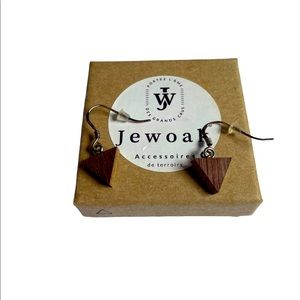 Jewoak Handmade Sterling Silver 925 Hooks w Wood Triangles Earrings New in Box